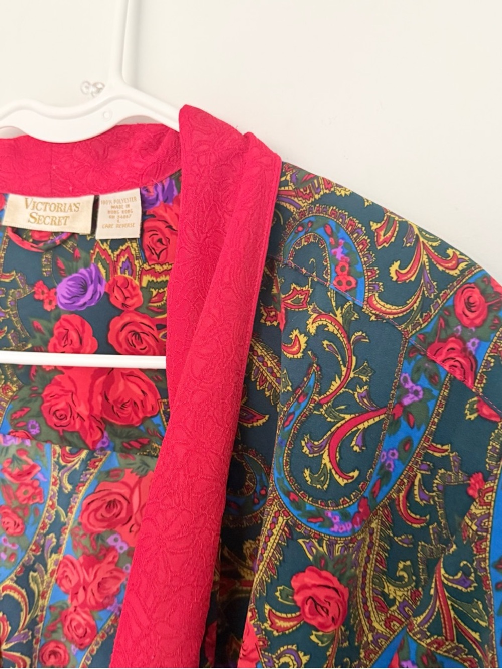 Vintage Gold Label -Victoria's Secret Floral Satin Robe Dressing Gown Red Size L - Picture 9 of 11